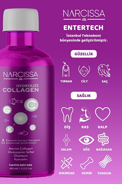 Narcissa Hydrolize Collagen - %100 Saf Marine Collagen, Hidrolize Peptitler Içeren Sıvı Kolajen 400ML