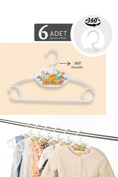 Meleni Baby 6'lı Bebek Elbise Askısı - 360° Dönebilen Çocuk Kıyafet Askısı Dolap Düzenleyici - Beyaz