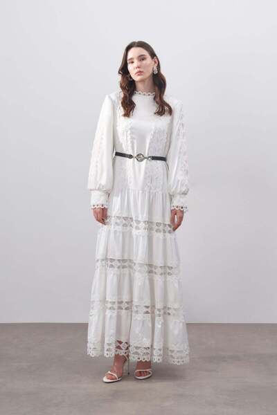 FUSHYA Satin Dress - Guipure Detailed