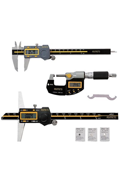 Asimeto AS-960 Dijital Kumpas + Dışçap Mikrometresi + Derinlik Kumpası Üçlü Set