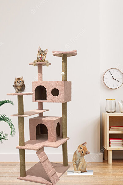 Nursoft Çok Katlı Kedi Evi Kedi Oyun Evi Pembe