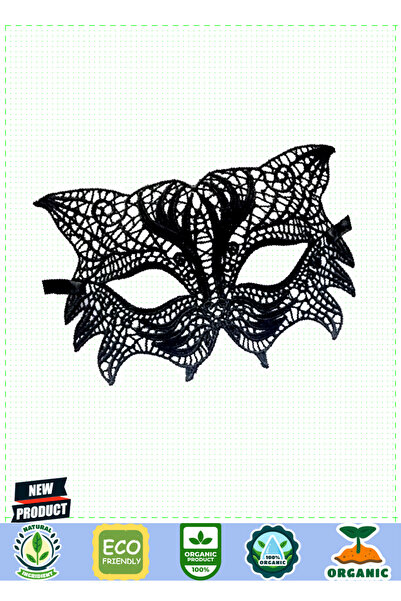 OMZ Siyah Renk Kedi Model Dantel İşleme Parti Maskesi 8 No 1 Gram Kız Erkek Ç...