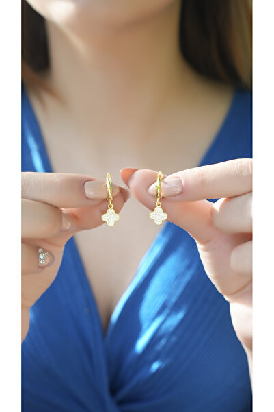 Lia Berto Altın Kaplama Yonca 925 Ayar Gümüş Küpe