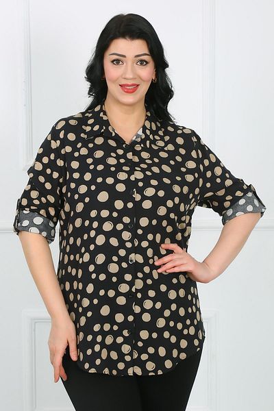 By Alba Collection Голям размер дамска риза - норка на едра точка, памучна вискоза