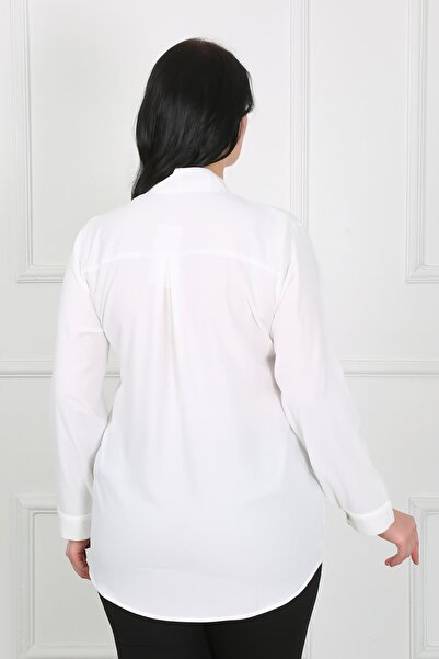 By Alba Collection Women's White Brooch Detail Dubai Fabric Shirt