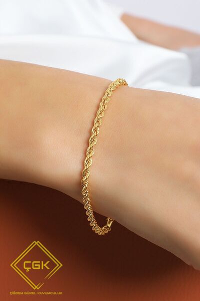 ÇGK KUYUMCULUK Kadın 14 Ayar Gerçek Altın Örgü Zincir Bileklik