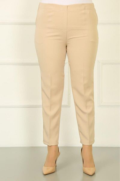 By Alba Collection Women's Mink Elastic Waist Dumbbell Fabric Plus Size Trousers