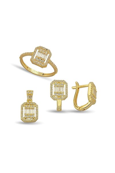 Çgk Çiğdem Gürel Kuyumculuk Taşlı Altın 3 Lü Set Takım Zu007