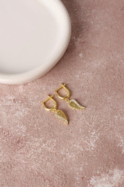 Lia Berto Altın Kaplama Melek Kanadı 925 Ayar Gümüş Küpe