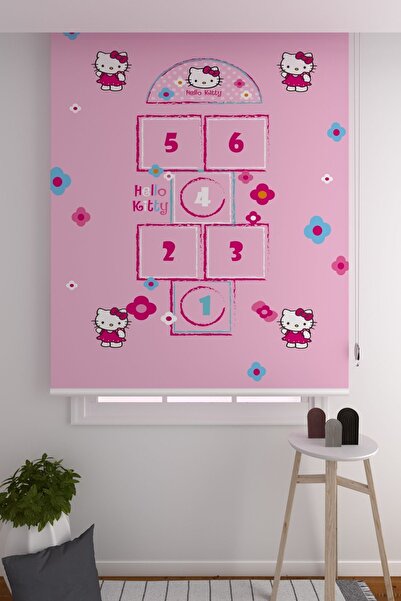 ZÜPER TEKSTİL Stor Perde Sayılar Ve Hello Kitty Desenli Çocuk Odası Stor Perde
