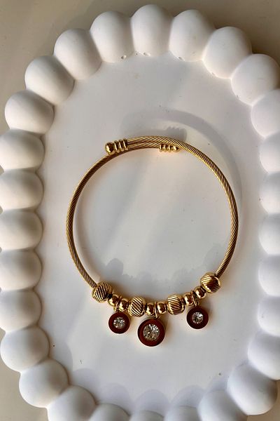 Fubena 316L Steel Rhinestone Disc Bracelet - Dangle