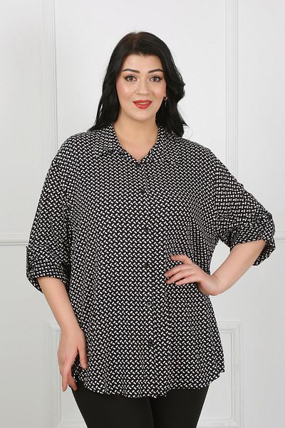 By Alba Collection Cămașă de damă, neagră, bumbac, viscoză, cu model