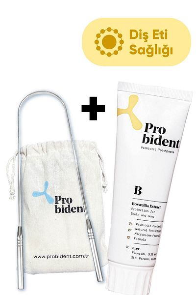 Probident Probiotic Active - Added Natural Fluoride-Free Toothpaste and Tongue Cleaning Apparatus