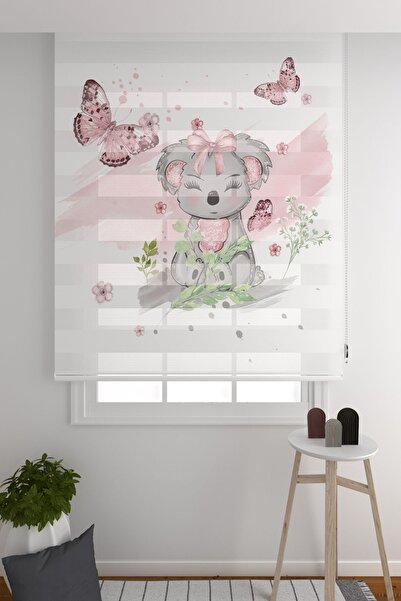 ZÜPER TEKSTİL Zebra Perde Kelebekler Ve Sevimli Koala Çocuk Odası Zebra Perde