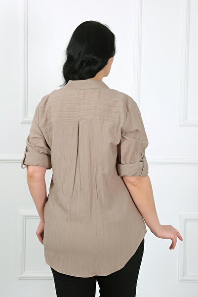 By Alba Collection Γυναικείο πουκάμισο με ύφασμα σε χρώμα πέτρας Plus Size