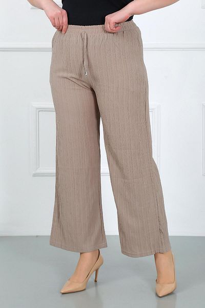 By Alba Collection Women's Stone Color Wrapped Waist Full Elastic Large Size Trousers