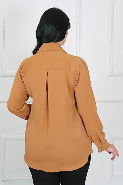 By Alba Collection Women's Mustard Plain Dubai Fabric Large Size Shirt