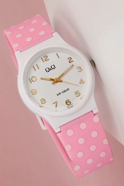 Q&Q Pink Polka Dot V06AJ-160VY Girl's Wristwatch - 10 ATM Waterproof