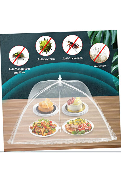 qasul Gıda Koruma Şemsiyesi Yiyecek Yemek Sinek Koruyucu Tül Aparat