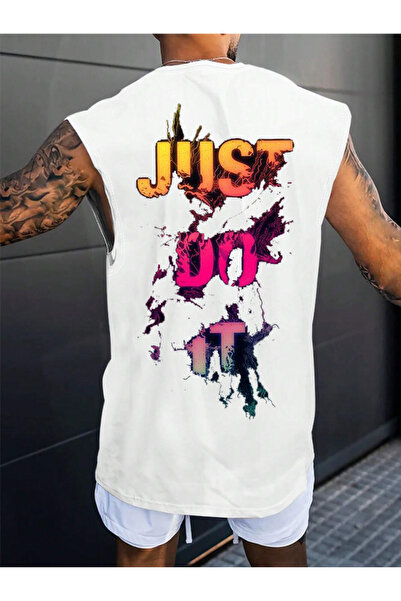 Revasser Kadın/Erkek JUSTDOIT Renkli Özel Baskılı Oversize Pamuk Penye Bisikl...