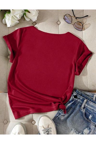 FAVORİST V-Neck Basic Cotton Wear Out T-shirt - Plain Pattern