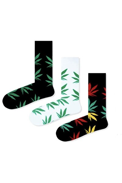Bidigago مجموعة من 3 جوارب ملونة للجنسين بنمط أوراق الشجر