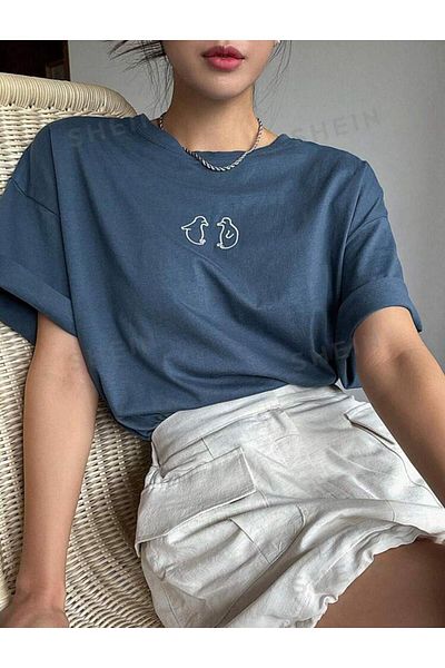 FAVORİST Памучна тениска с щампа с кръгло деколте