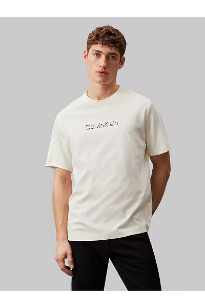 Calvin Klein Crew Neck White T-Shirt - Men, Short Sleeve, Brand Logo, Daily Use K10K113105-YAT