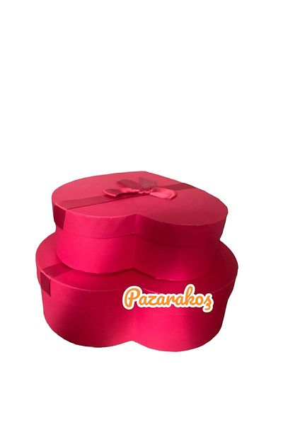 PAZARAKOŞ gift box red big bow with heart set of two measures 30*30*10 cm 2nd size 24*24*8 cm