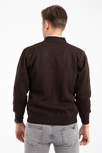 Mutlu City Ανδρικά πλεκτά πλεκτά ακρυλική χειμωνιάτικη ζακέτα 2057 με κουμπιά καφέ