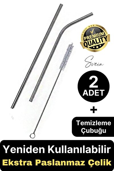 Svein 2 Adet Paslanmaz Çelik Pipet Yeniden Kullanılabilir Metal Temizleme Fır...