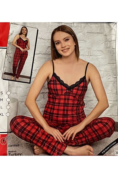 PIJAMASSTORE Set de pijamale din dantelă roșie cu bretele din șnur