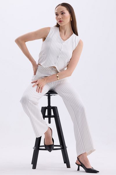 MD trend High Waist Striped Palazzo Pants and Vest - Classic Women's Set