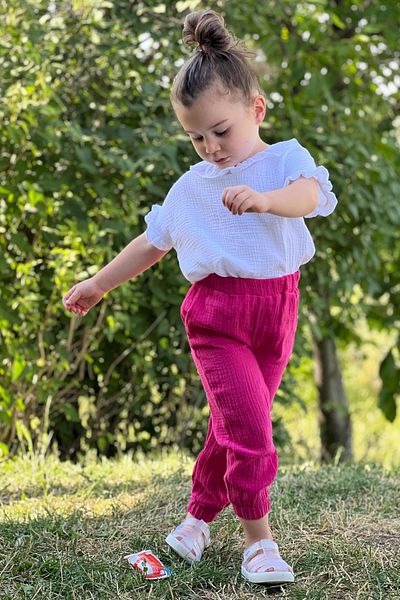 meqlife Fuchsia Unisex Children's Muslin Fabric - Pocketed and Latched Trousers