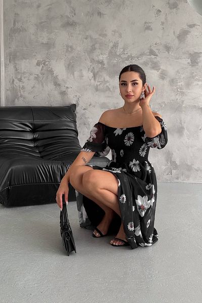 Neşeli Butik rochie din sifon cu guler madonna - captusita, NBQ007