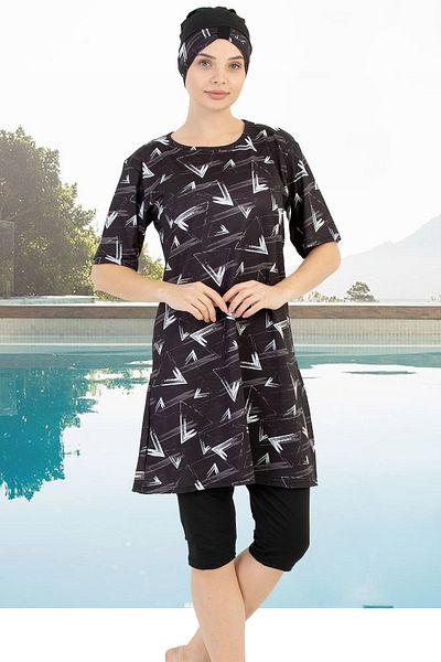 Jenny Daphne Uscare rapidă - Costum de baie hidžáb cu mânecă scurtă din lycra cu pernă pentru piept 1604-47