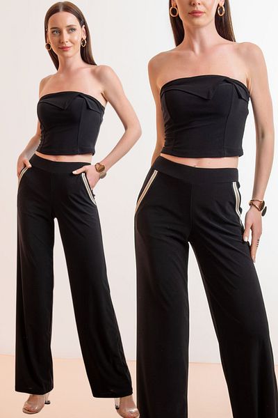 Laranor Wide Leg Trousers - Stripe Detail on the Pocket