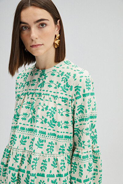 Touché Privé Patterned and Gathered Stylish Dress