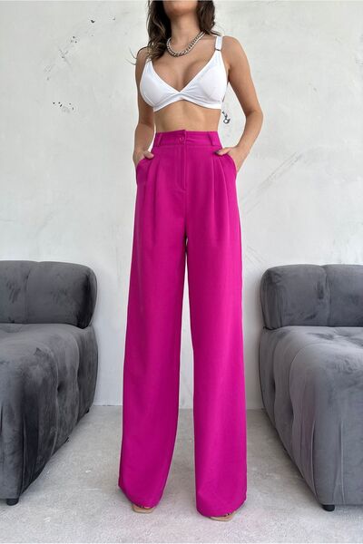 Trendseninle Fuchsia High Waist Palazzo Women's Trousers