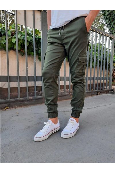 Tarz Cool Men's Cargo Pants - Slim Fit, Stretch Fabric, Waist Lace-up and Elastic Leg