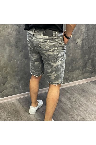 Oliggopol Ανδρικό τζιν σορτς Κάπρι σε γκρι καμουφλάζ Lycra Model Slim Fit