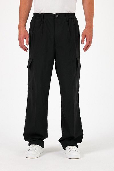 DAMGA JEANS Black Baggy Pants - Men's Oversize Wide Leg, Cargo Pocket