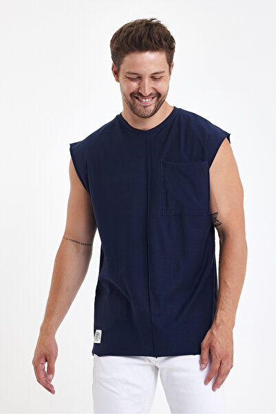 rammers Tricou cu mânecă zero, cu tăietură murdară, cu buzunar detaliat, cu p...