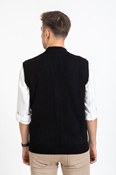 Mutlu City Ανδρικά πλεκτά πλεκτά ακρυλικά χειμωνιάτικα διαμάντια γιλέκο με κουμπιά 2071-2 Μαύρο