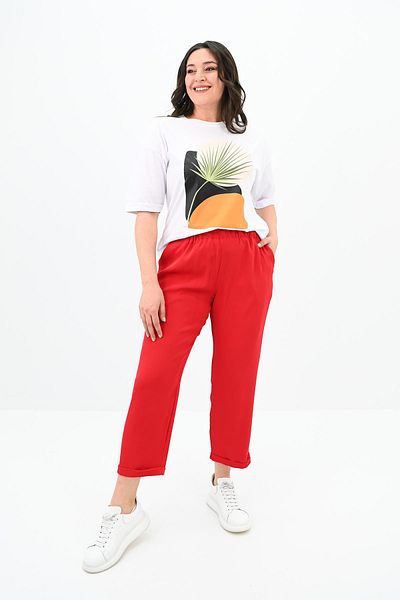 Koza Butik Women's Large Size Print Detailed T-shirt Set 8105-24