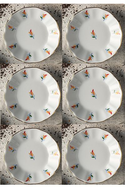 AYBABA STORE Set of 6 Porcelain Colorful Leaf Patterned Tea Plates in 11 CM