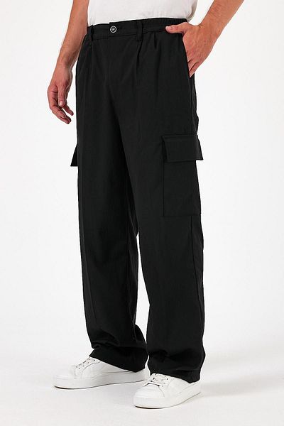 DAMGA JEANS Black Baggy Pants - Men's Oversize Wide Leg, Cargo Pocket