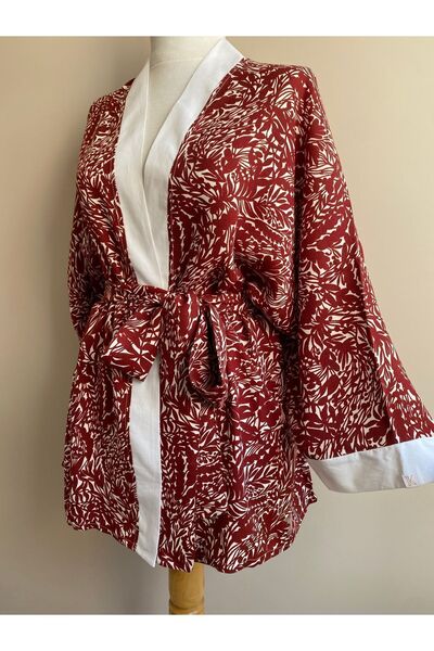 ki-nua studio Flora Çiçekli Beyaz Kırmızı Kimono