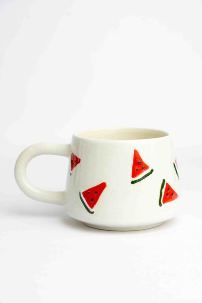 touchmughm Handmade Ceramic Cylinder Watermelon Coffee Cup, Ceramic Double Mug, Watermelon Classic, Ceramic Watermelon