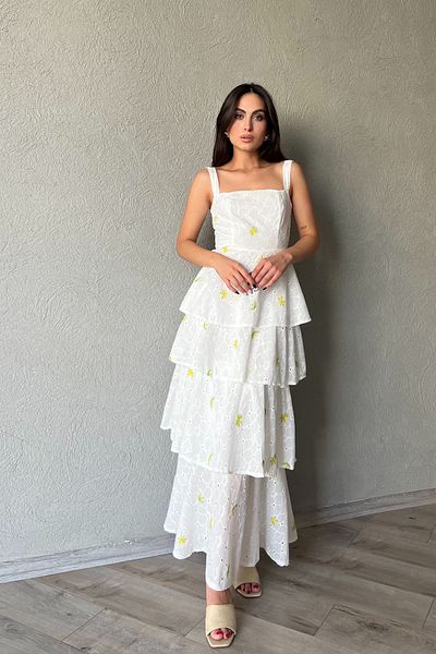 Seda Yalçın Atelier Green Yellow Floral Pattern - Tied Detailed Layered Dress